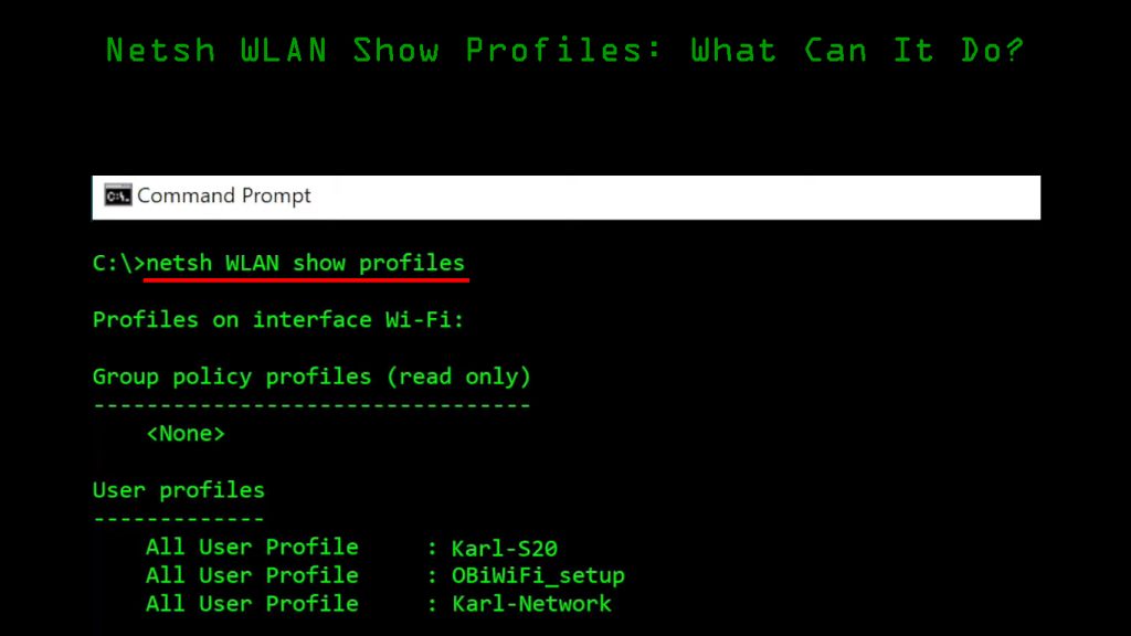 find saved wifi password windows netsh wlan show profile key clear command output showing WiFi password