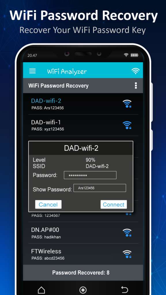 forgotten wifi password recovery app close-up of password field revealed in WirelessKeyView app