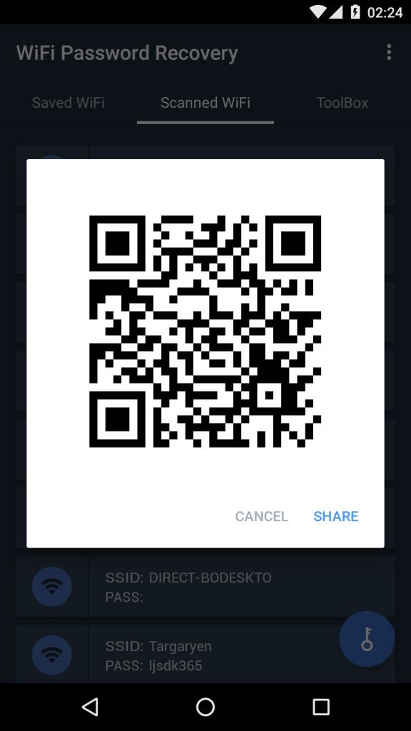 free wifi password recovery app Screenshot of WiFi Password Recovery app showing list of saved network names