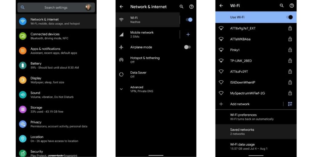 free wifi password recovery for android Android WiFi settings list of saved networks screenshot