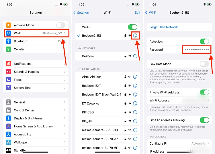 how to recover wifi password on iphone iPhone Settings Wi-Fi network info password field Face ID authentication