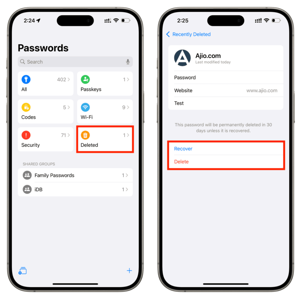 how to recover wifi password on iphone macOS System Settings Passwords WiFi network entry showing password