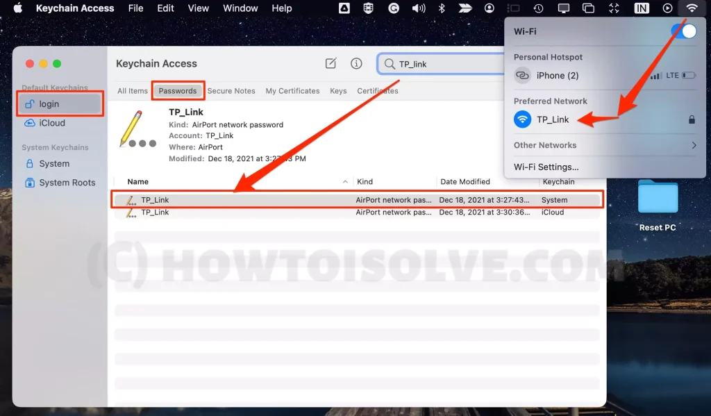how to recover wifi password without reset macOS Keychain Access WiFi password show