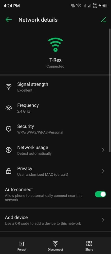 personal wifi password recovery Android 13 WiFi settings tap network share QR code and password
