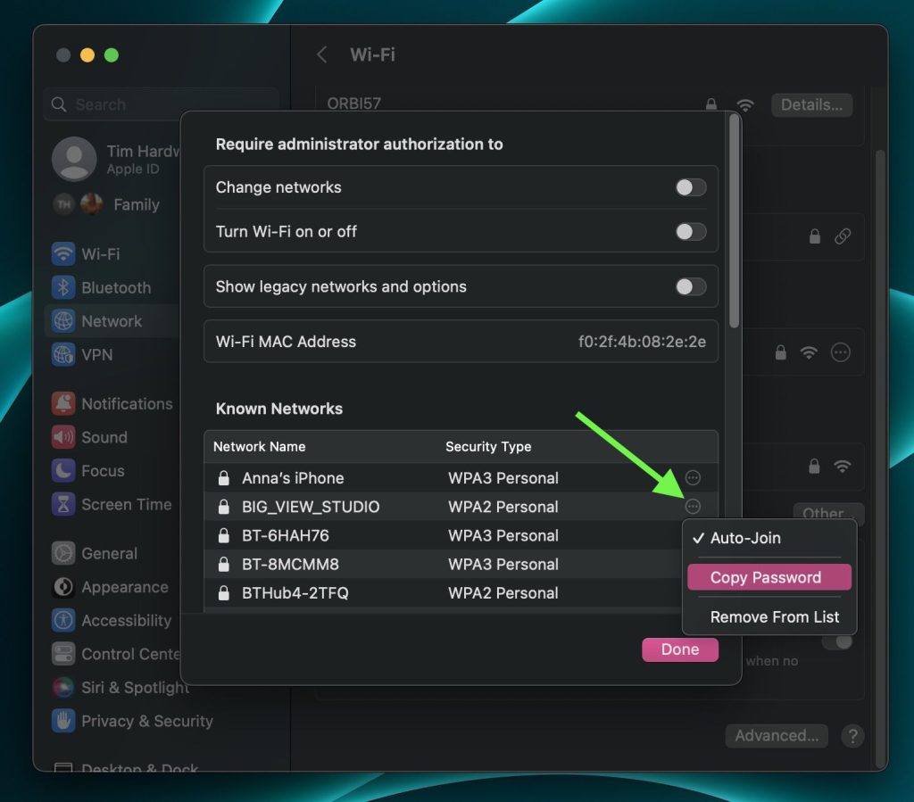 personal wifi password recovery macOS Keychain Access search for WiFi network password
