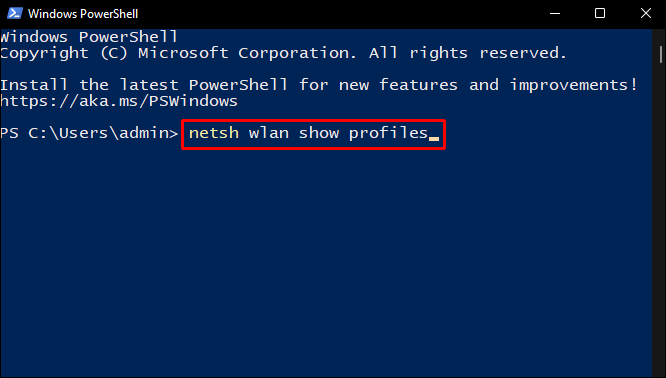recover forgotten wifi password using powershell PowerShell netsh wlan show profiles output list