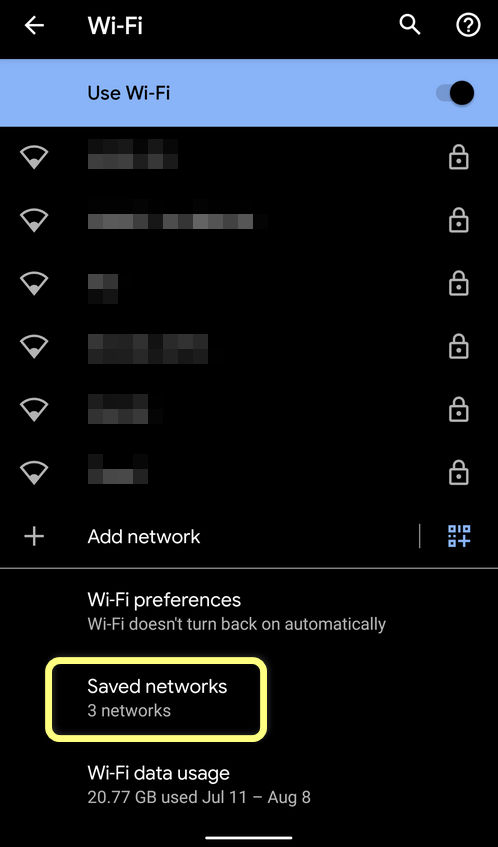 recover wifi password on android phone Android WiFi settings saved networks screenshot