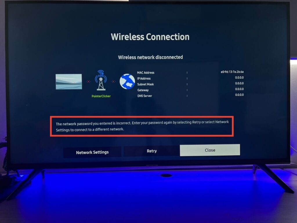 recover wifi password on smart tv Smart TV network settings menu showing WiFi password option