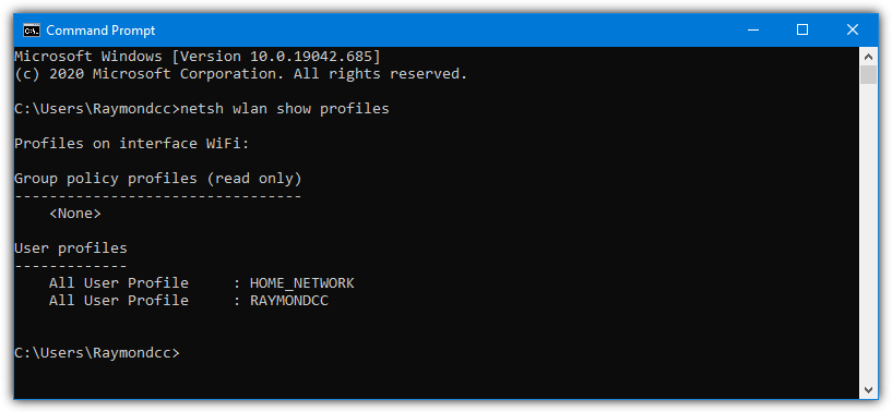 restore wifi passwords after upgrade Windows Terminal showing netsh wlan show profiles command