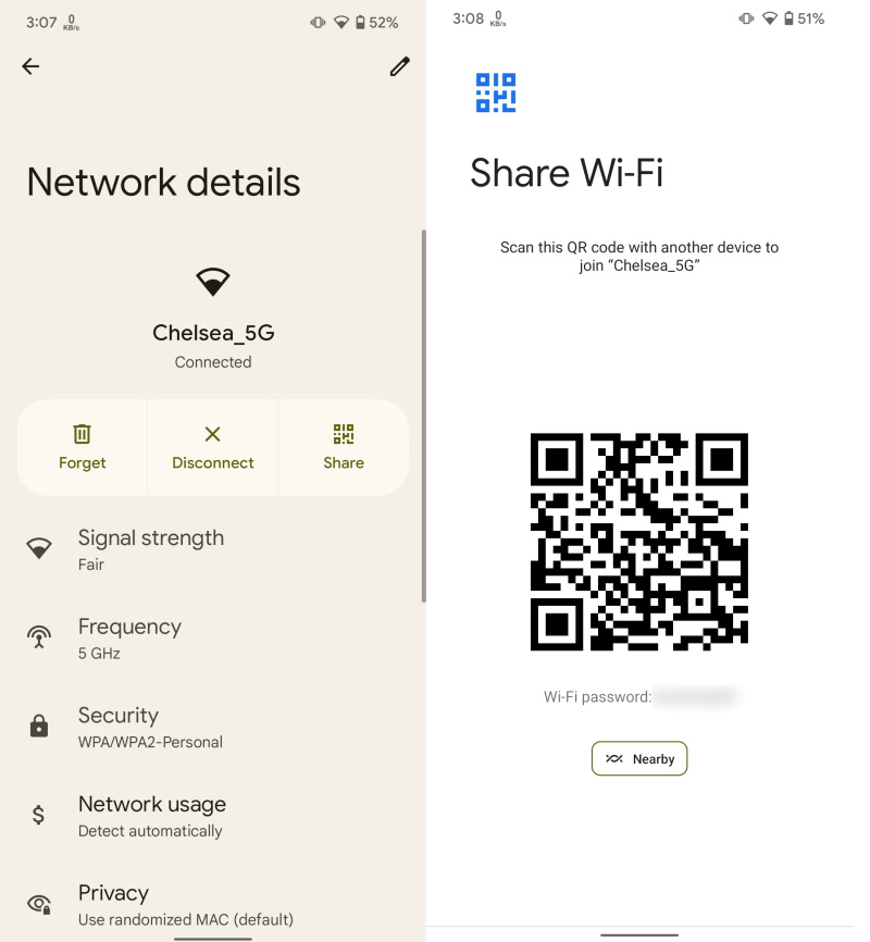 saved wifi password recovery android Android WiFi settings share QR code option screenshot