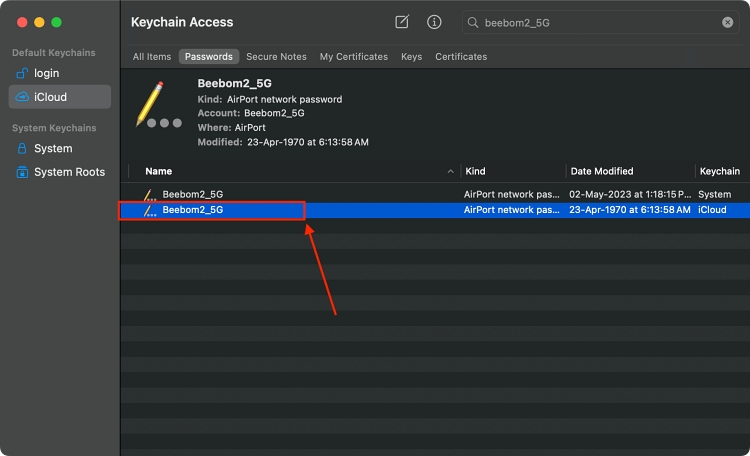 saved wifi password recovery iphone Keychain Access Mac WiFi password show checkbox screenshot