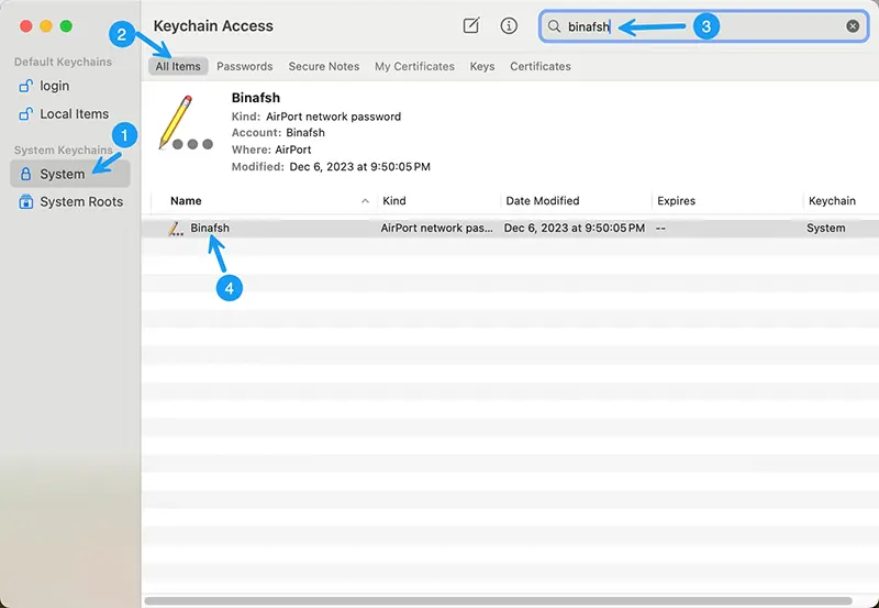saved wifi password recovery tutorial macOS Keychain Access wifi password show