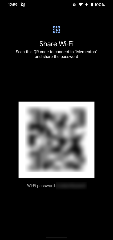 view saved wifi password android Android WiFi network share button QR code screenshot
