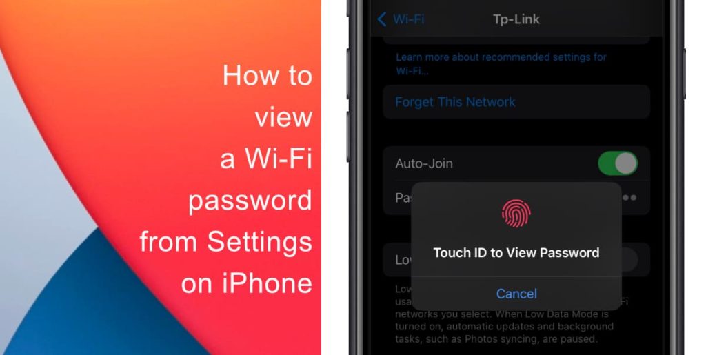 view saved wifi password iphone iPhone Wi-Fi password field with Face ID authentication prompt