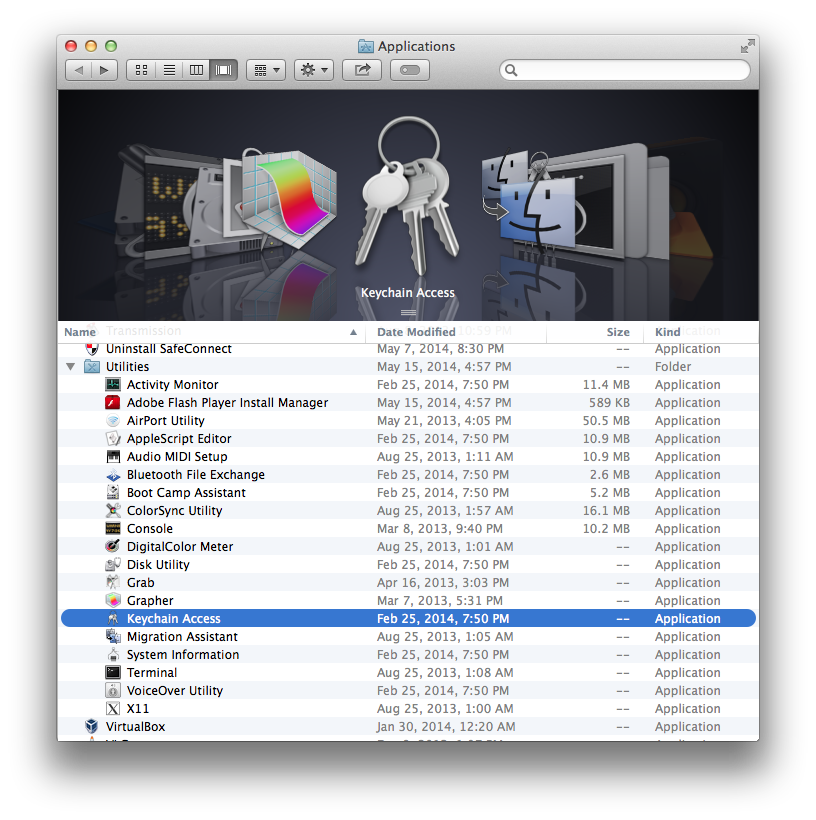 view saved wifi password mac Mac Keychain Access icon in Applications Utilities folder