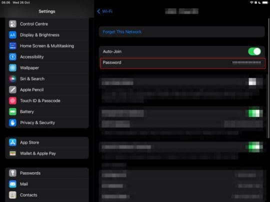 wifi password recovery after ios update iPad Settings Passwords WiFi network password view
