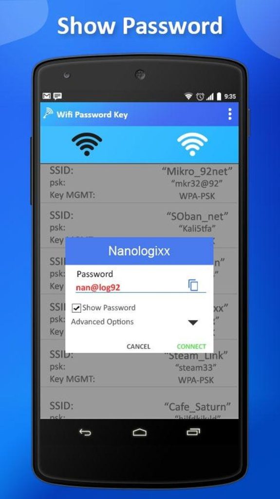 wifi password recovery app free download Smartphone screen showing WiFi password app requesting location permission prompt with Allow button