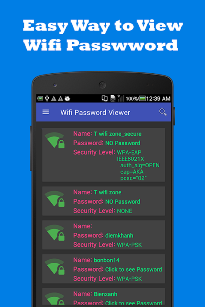 wifi password recovery app without root Android phone with WiFi Password Viewer app icon