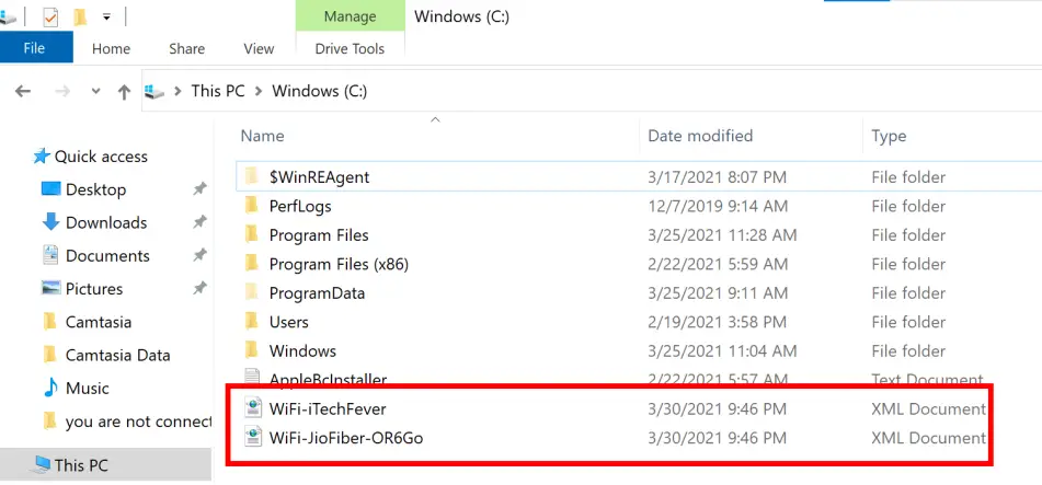 wifi password recovery command export profiles WiFi profile XML file opened in Notepad showing password in keyMaterial tags