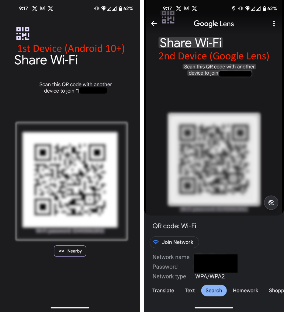 wifi password recovery expert guide Android phone showing WiFi QR code and password below