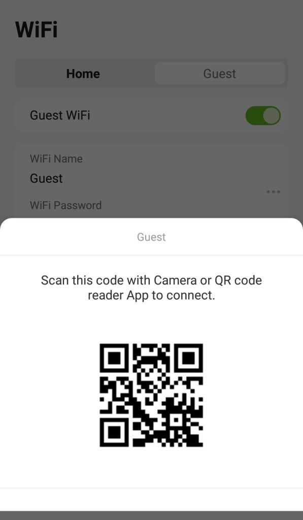 wifi password recovery for guest wifi Android WiFi settings showing QR code for guest network