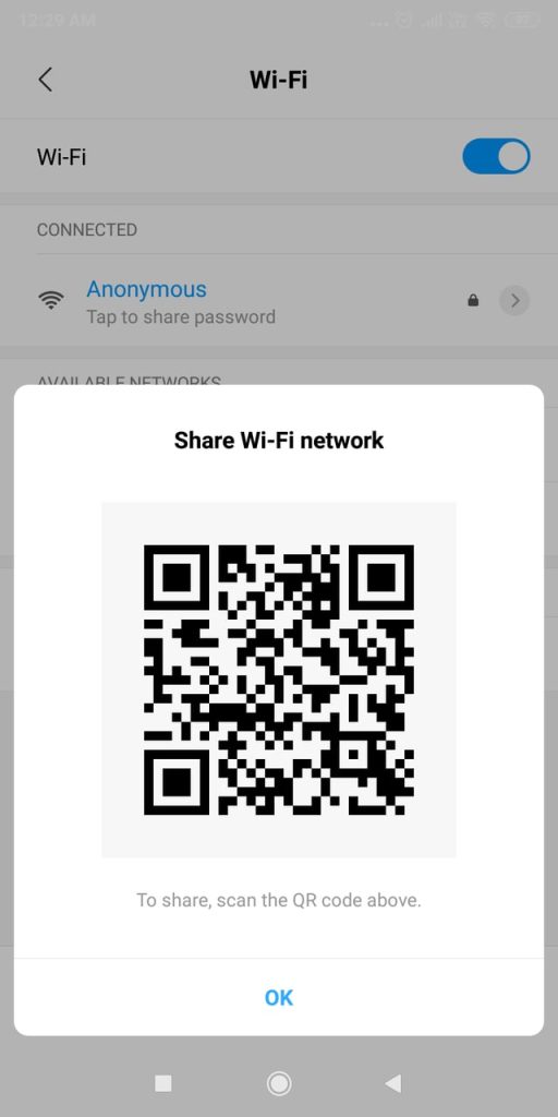 wifi password recovery for home users Android phone WiFi settings QR code share