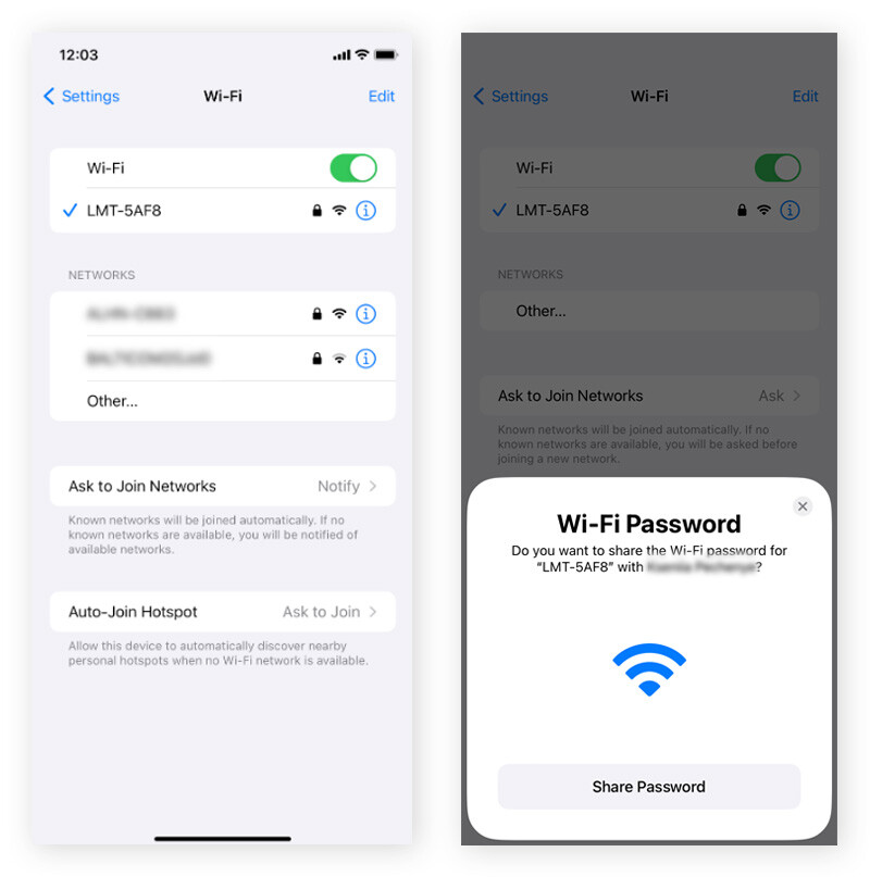 wifi password recovery for iphone 16 iPhone 16 WiFi password sharing prompt with two Apple devices