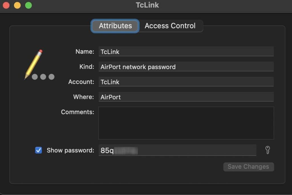 wifi password recovery for travelers Keychain Access WiFi network password reveal dialog screenshot