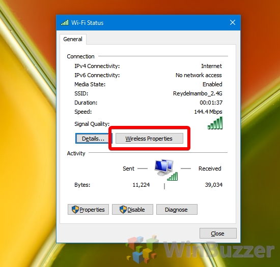 wifi password recovery for travelers Windows 10 WiFi settings show password security tab screenshot