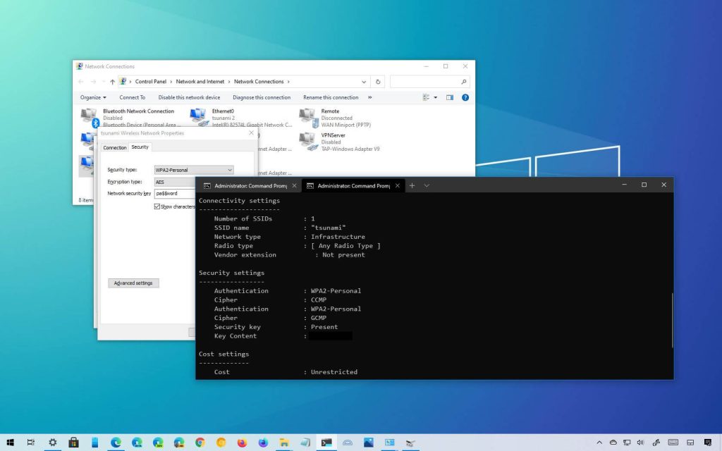 wifi password recovery for windows 10 pc Windows 10 desktop showing exported WiFi profile XML files and a USB drive