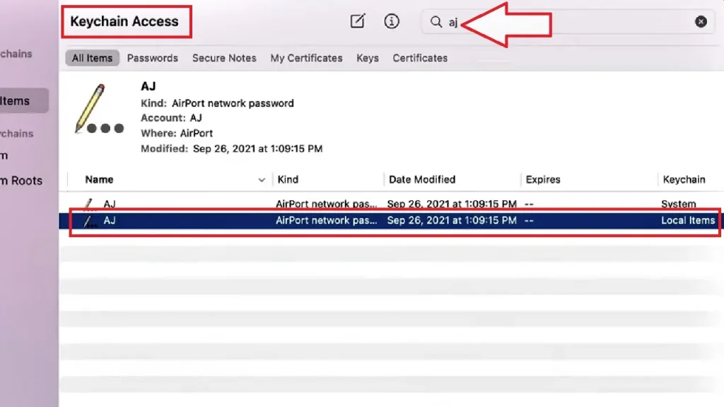 wifi password recovery from pc MacOS Keychain Access window showing WiFi password reveal checkbox