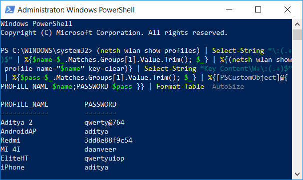 wifi password recovery powershell export PowerShell script exporting WiFi passwords to text file on desktop