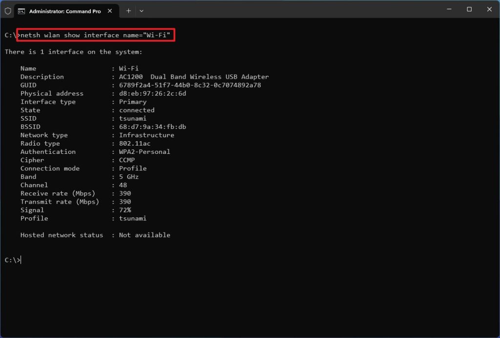 wifi password recovery process without software Windows Command Prompt netsh wlan show profile key clear output