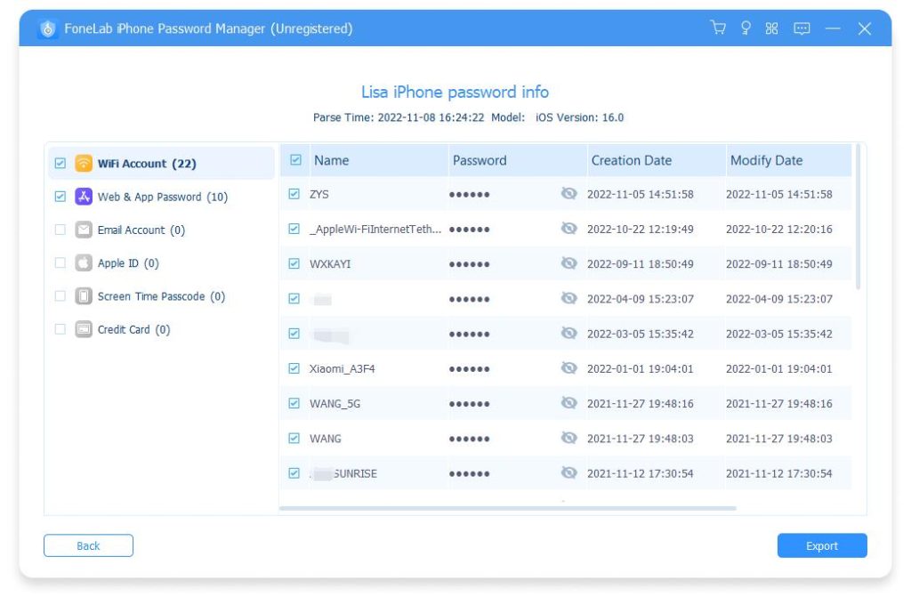 wifi password recovery program Export WiFi passwords to text file using export button in password recovery software