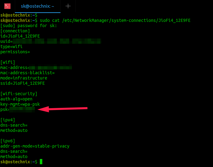 wifi password recovery software lightweight Linux terminal showing wifi password command output