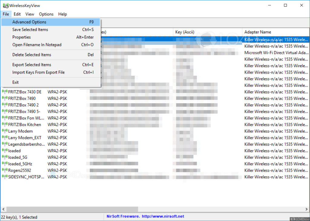 wifi password recovery software lightweight WirelessKeyView software download page screenshot