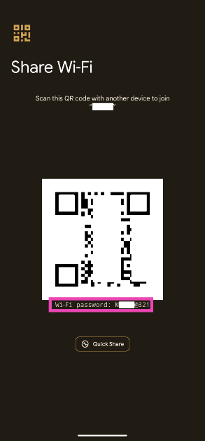 wifi password recovery toolkit Android phone showing saved WiFi network QR code with password