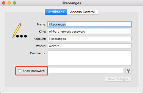 wifi password recovery using network settings macOS Keychain Access show password dialog
