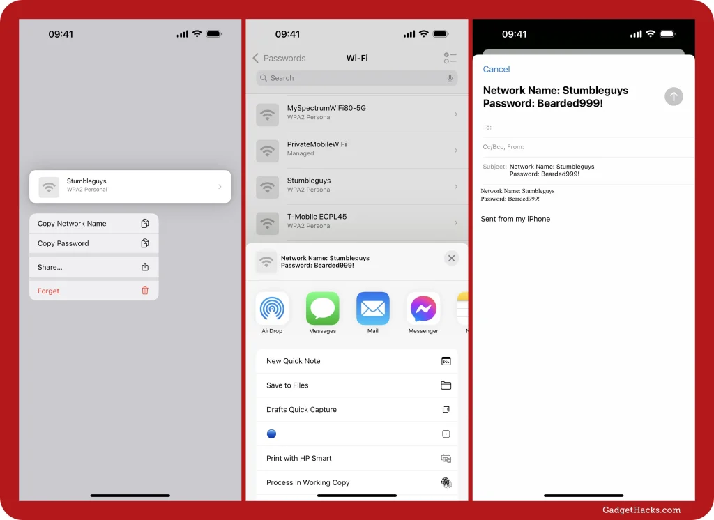 wireless password recovery guide iPhone Passwords screen showing Wiu2011Fi network entry