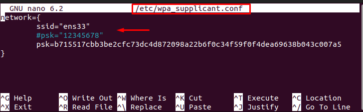 wireless password recovery linux text file showing wpa_supplicant.conf with psk entry
