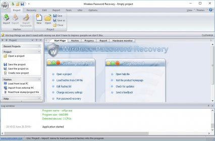 Wireless password recovery tool software interface screenshot
