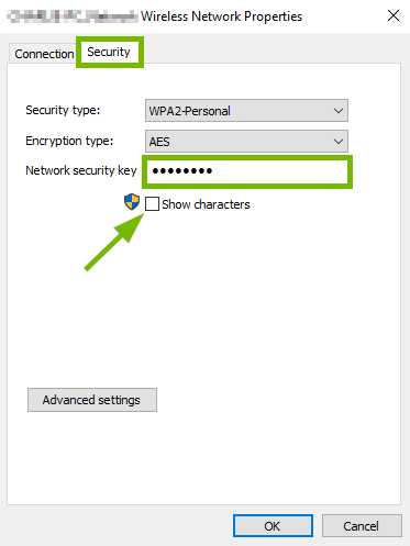 mesh wifi password recovery Windows network security key show characters checkbox