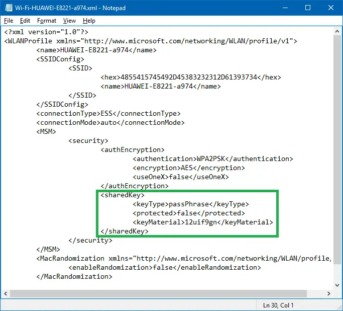wifi password recovery via cmd exporting WiFi profiles XML files on Windows desktop